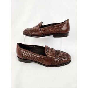 Bragano Cole Haan Woven Brown Leather Slip On Penny Loafers Dress Shoes SZ 8 M
